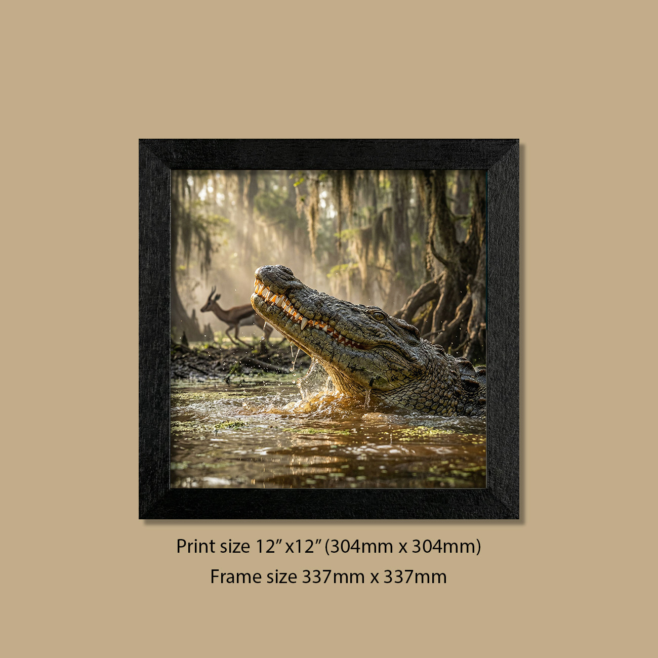 12in x 12in (304mm x 304mm) Swamp Titan Rising Crocodile Print in Contemporary Black Frame
